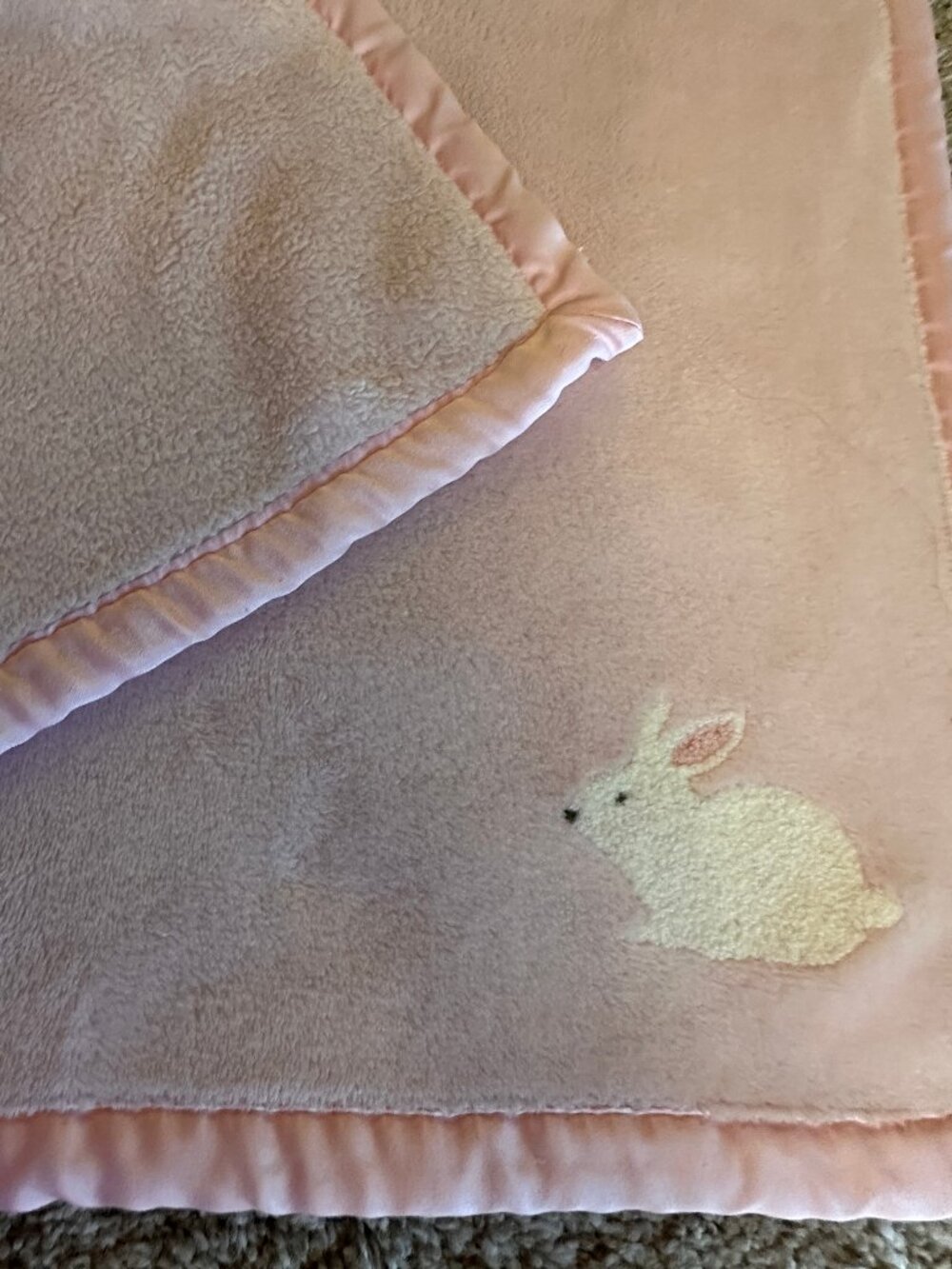 Carters Fleece Baby Blanket Pink Bunny Rabbit Lovey Satin Trim Security Carter's
